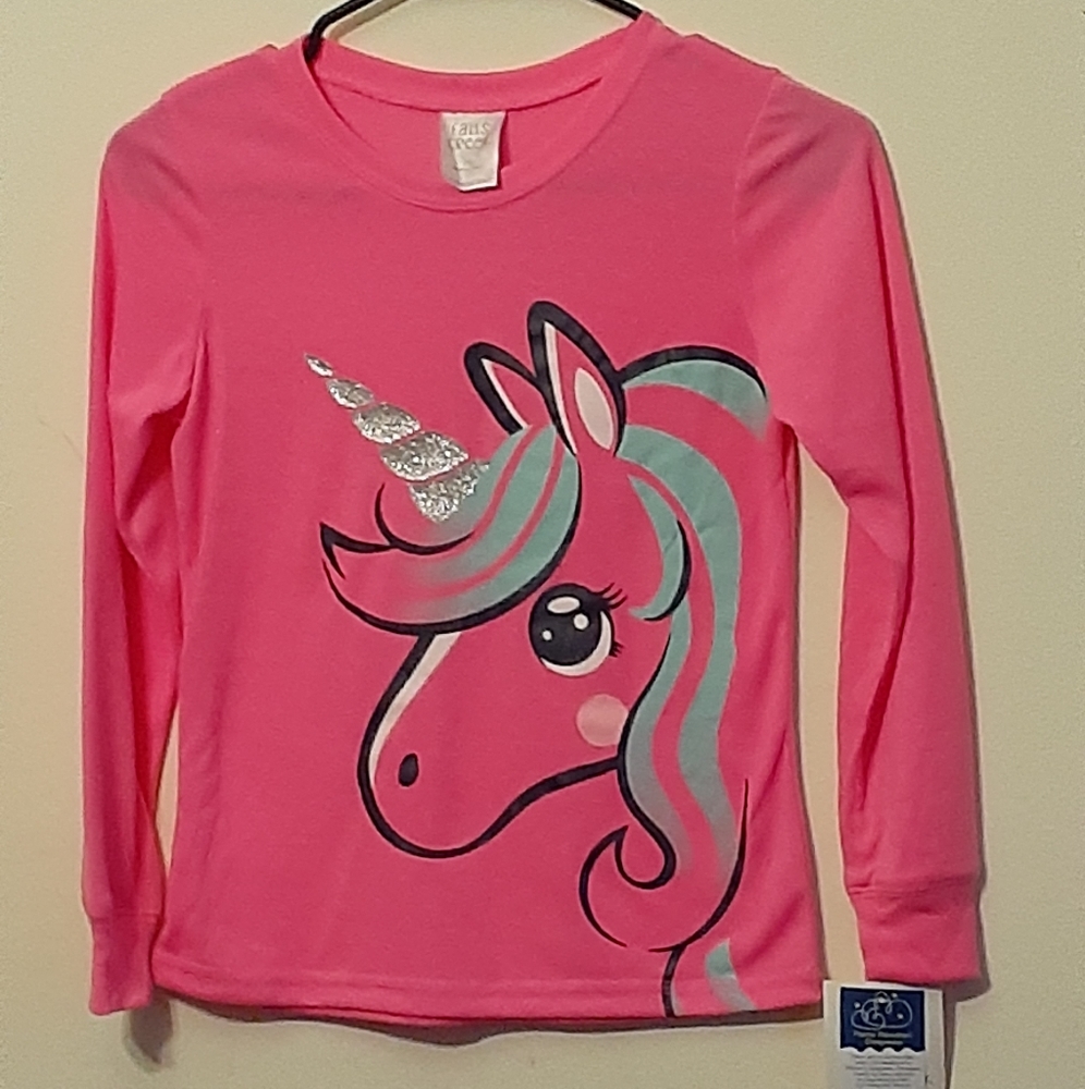 Falls Creek Hot pink long sleeved top with unicorn size 10
